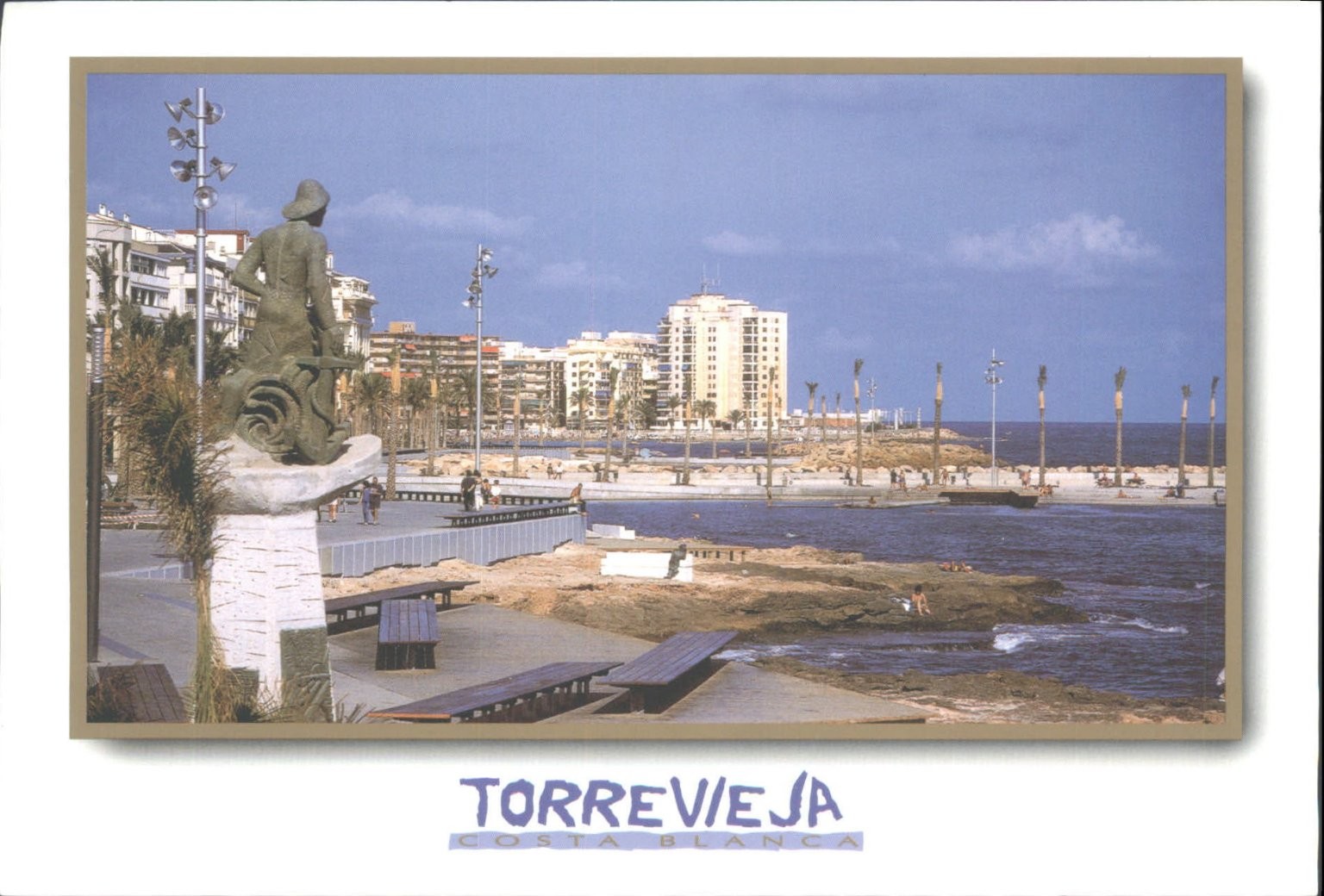 Torrevieja Spain Costa Blanca Harbor Statue Seascape Postcard c2000