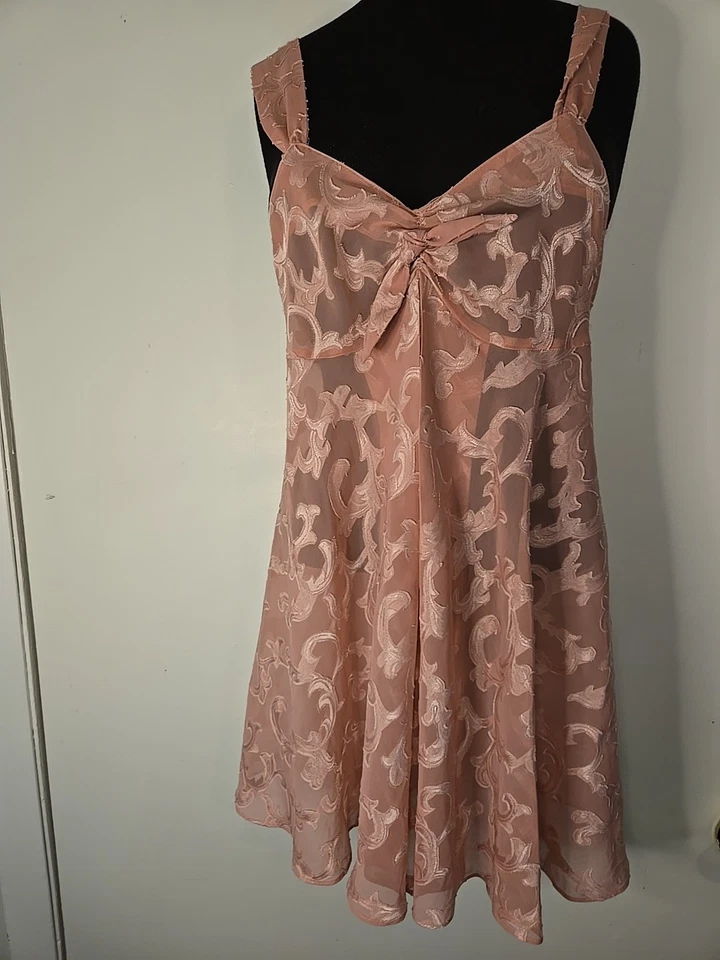 复古 Victoria's Secret 金色标签透明粉红色睡衣 尺寸 M 90 年代 — 第 2/4 张图片