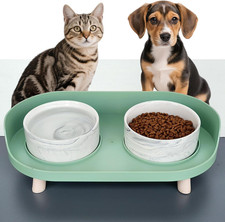 Raised Ceramic Cat Bowls for Food and Water with Stand, Cute Elevated Small Pupp