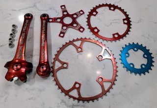 Red 175mm Cook Bros Racing MTB Crankset FOR PARTS 110/58 BCD 46/36/24 RIngs