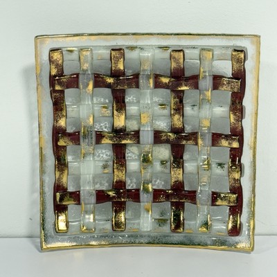 GIOCHI DI LUCE VETRO DI MURANO Fused decorative Square Glass Art Plate Italy