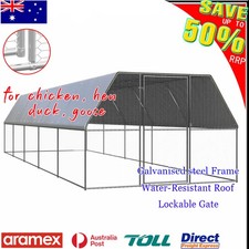Chicken Run Cage Coop Hutch Large Rabbit Metal Door Poultry Pets House 3x10x2 m