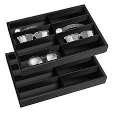 2 Pcs Sunglass Organizer Trays Glasses Stackable Jewelry Trays 8 Grids Black