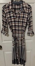 Tommy Hilfiger Red Blue Plaid 3/4 Button Up Shirt Dress- Size 4 Waist Tie