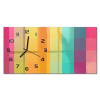 Wanduhr Wanduhr Aus Glas Im Querformat Bunte Quadrate Schwarze Zeiger 60X30 Cm