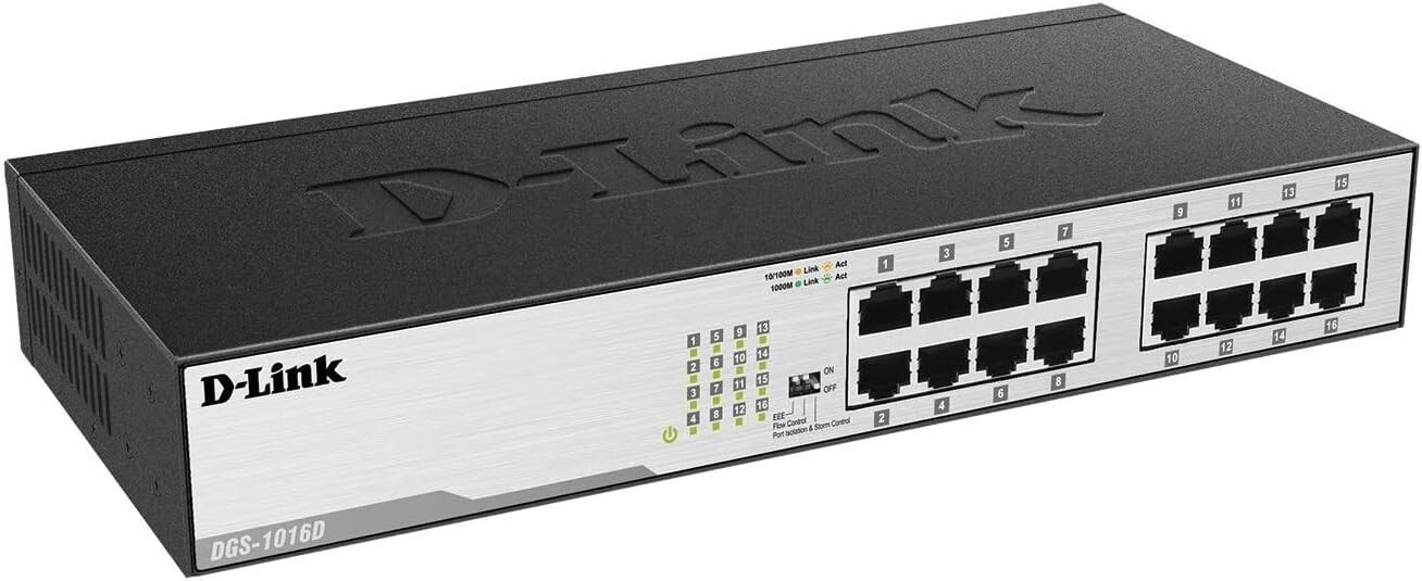 D-Link DGS-1016D 16-Port Gigabit Unmanaged Metal Desktop or Rackmount Switch