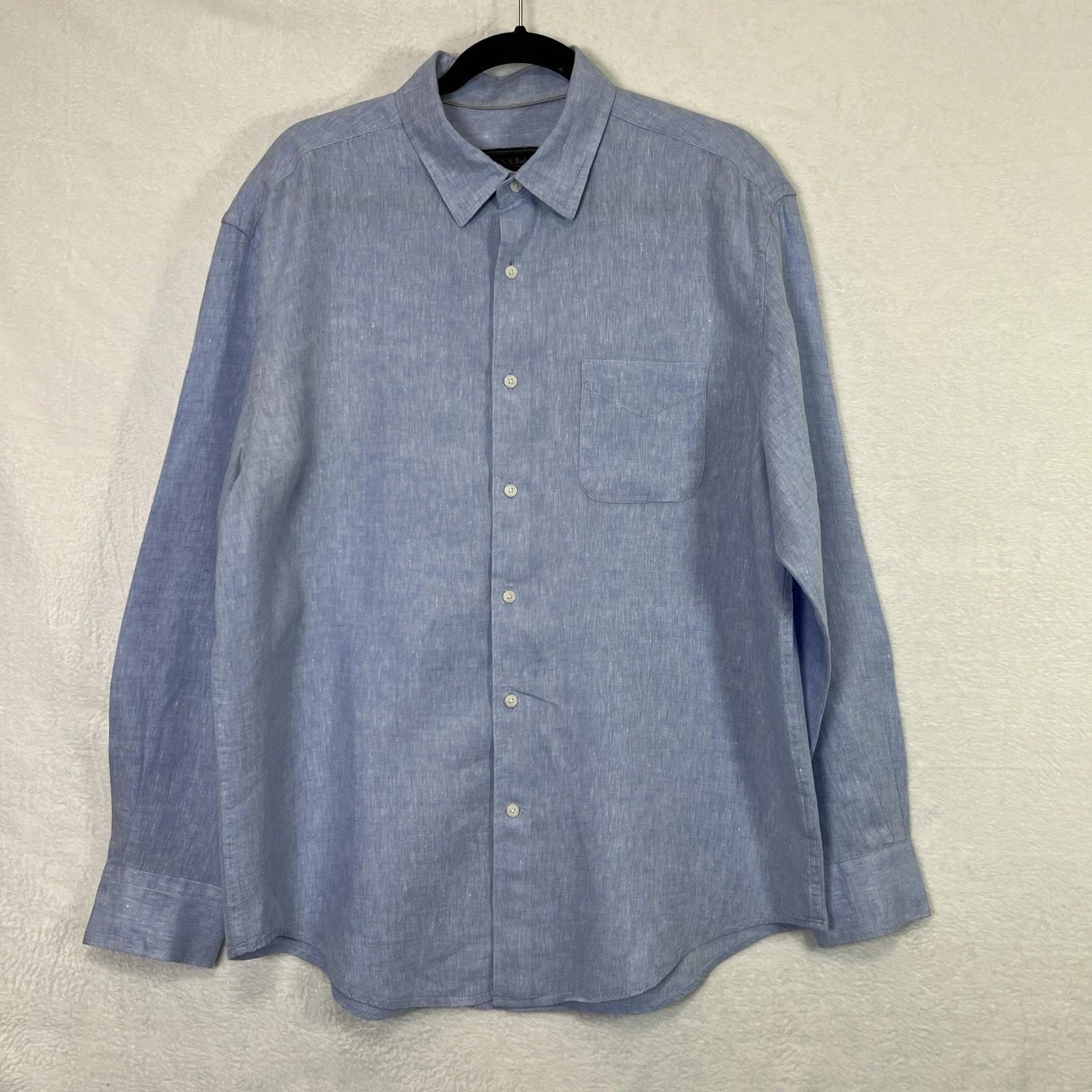 Jos A. Bank Reserve Traditional Fit 100% Linen Shirt Men’s L Blue Long Sleeve