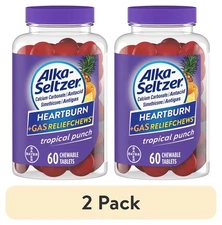 (2 pack) Alka-Seltzer Heartburn Relief + Gas Relief Chews, Tropical Punch 60 Ct