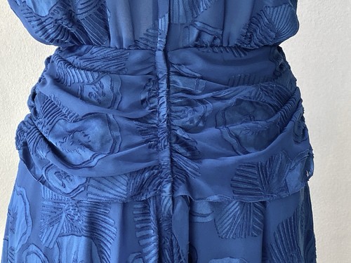 Vintage 80s Blue Sequin Disco Party Dress Burnout Floral Flutter Slv S/M - Picture 3 of 3