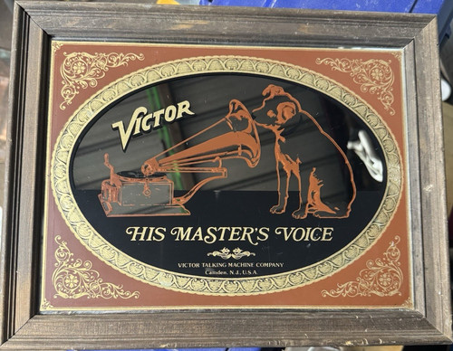 Victor His Master's Voice Black Gold Brown Advertising Mirror Sign