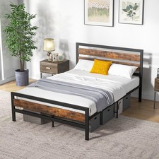 Full Industrial Metal Platform Bed Frame Rustic Headboard Mattress Foundation