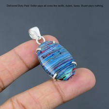 Valentines Deal Sterling Silver Oval Rainbow Calsilica Gemstone Handmade Pendant