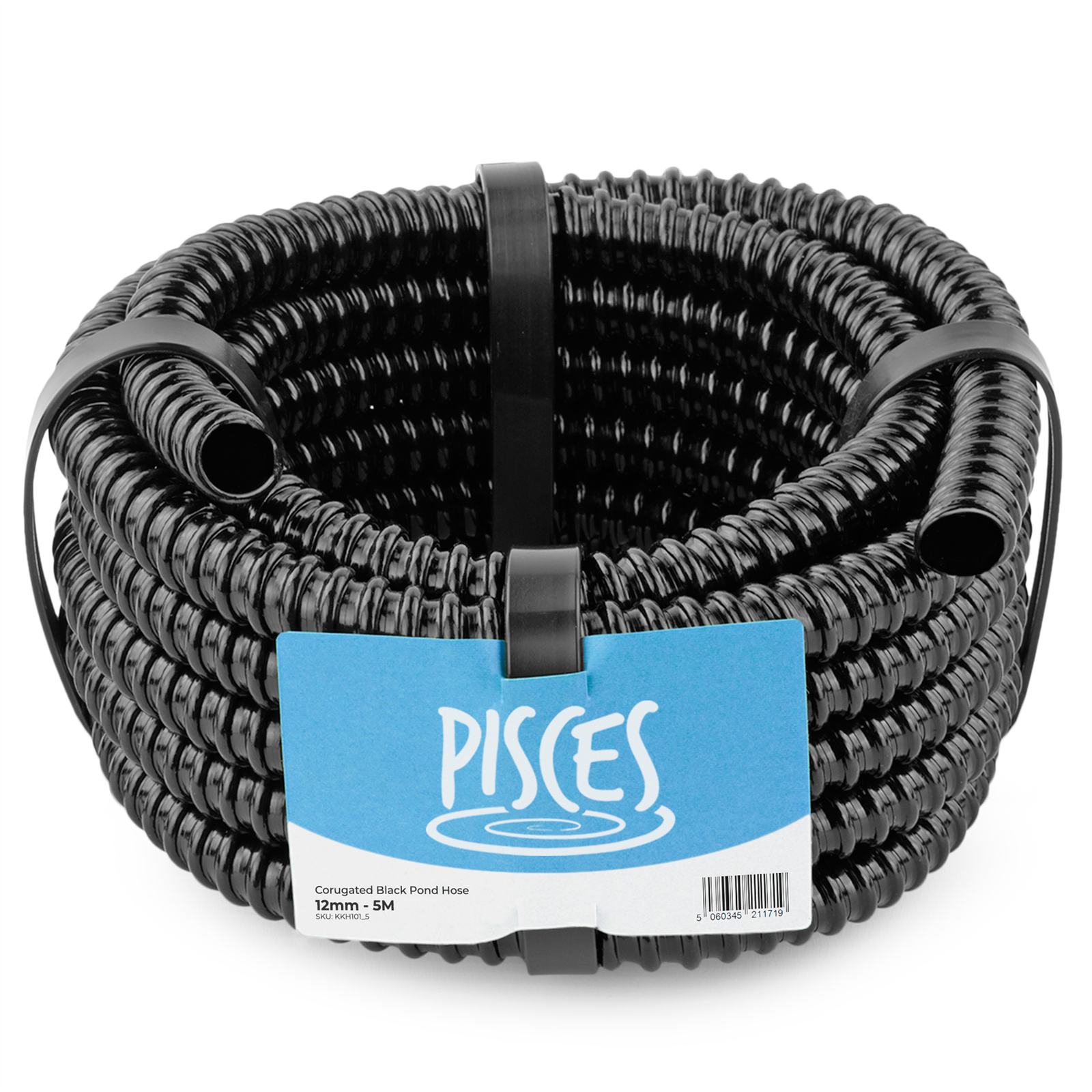 5m x 0.5 inch (12mm) BLACK CORRUGATED FLEXIBLE HOSE FISH POND PUMP MARINE PIPE