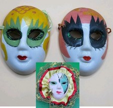 3 Mardi Gras Masquerade Masks 3" Small Vintage 1990s Ceramic
