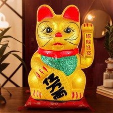 1 Pcs 9'' Maneki Neko Lucky Cat Waving Arm Chinese Fortune Cat Feng Shui Stat...