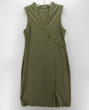 Neon Buddha Dress Women Small Green Olive Faux Wrap Tank Stretch Pullover Knit *