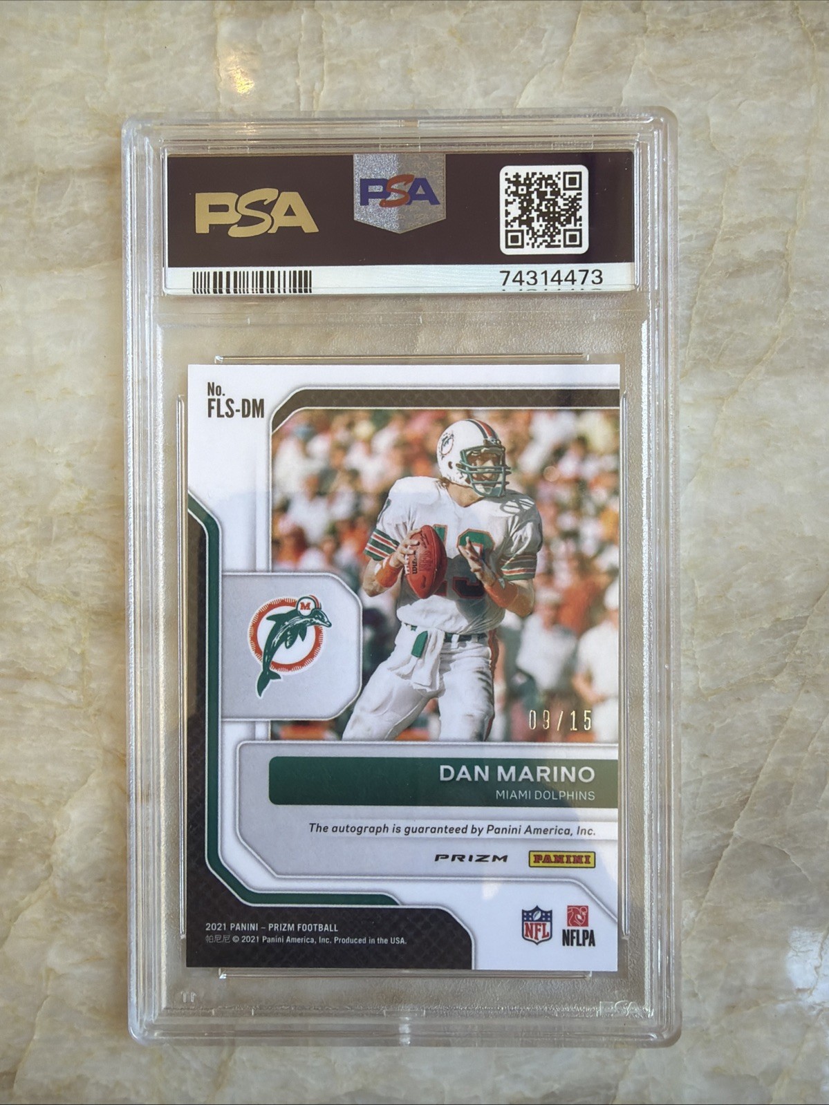 🔥🔥DAN MARINO AUTO /15 PSA 10🔥🔥2021 Panini Prizm Franchise Legends Navy Camo view 2