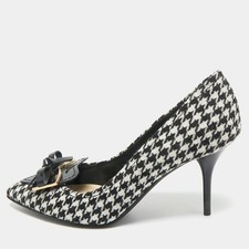 Décolleté Dior nere e bianche in tessuto a maglia con fiocco a punta taglia 36