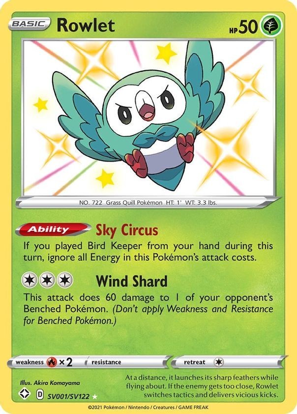 Rowlet - SV001/SV122 - Pokemon Shining Fates Sword Shield Shiny Rare Card NM