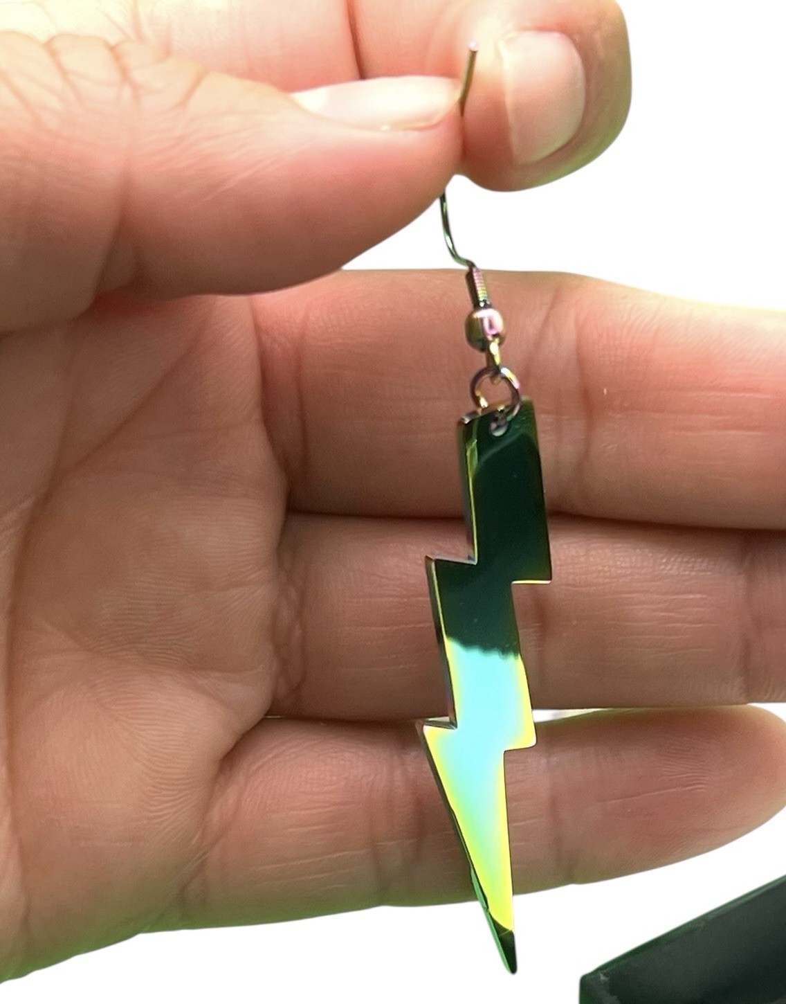 Chrome Lightning Bolt Dangle Earrings Iridescent … - image 4
