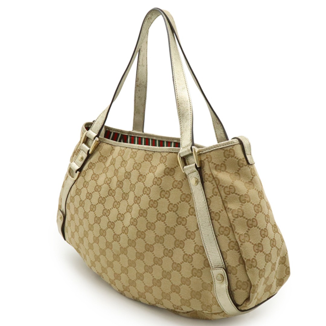 Gucci Abbey GG Canvas Tote Bag Beige Leather Shoulder Used thumbnail 2