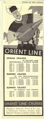 Original Reklame ''ORIENT LINE'' 1933 Kreuzfahrtschiffe Reiseroute Art Deco Ära Print Ad