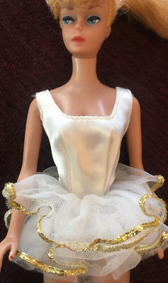 Vintage Ballerina Barbie Dress #9093 White Tutu Gold Trim mint No