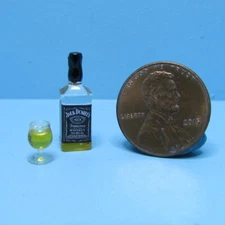 Dollhouse Miniature Small Replica Tennessee Whiskey Bottle with Glass B3332