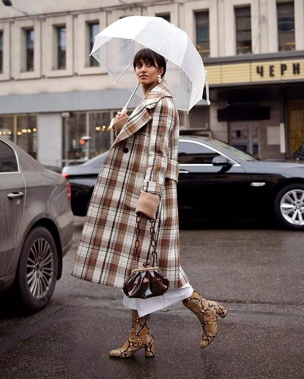 Long checked cheap coat