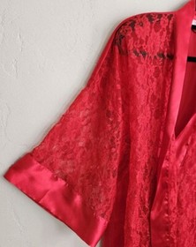 Vtg Victorias Secret Red Lace Robe Satin Kimono One Size Sexy Retro Gold Label