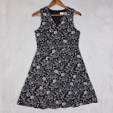 Loft Outlet Dress Womens 4 Black Gray Floral Fit & Flare Sleeveless Cottage Core