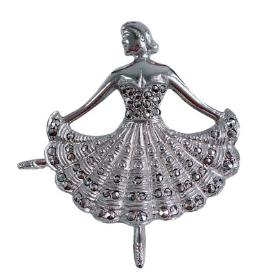Vintage Dancing TipToe Ballerina Marcasite Brooch Pin Sterling Silver  Dancer