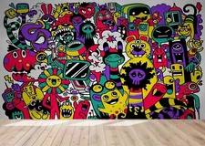 3D Cartoon Doodle Wallpaper Wall Mural Removable Self-adhesive Sticker572