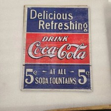 Insegna in metallo pubblicitaria Coca Cola Soda finta vintage