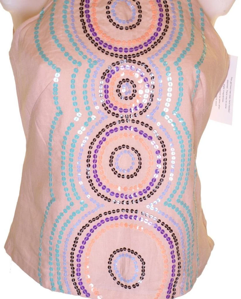 Bnwt Women's French Connection Halter Neck Sequin Top RRP£50 New Ramie Peach - Image 3 of 3