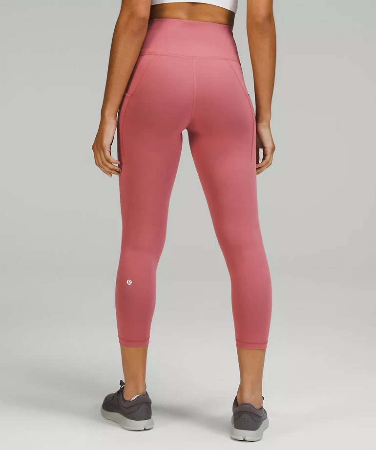 Lululemon Wunder Train HR Crop 23 With Pocket Sz 6 Pink Running Leggings