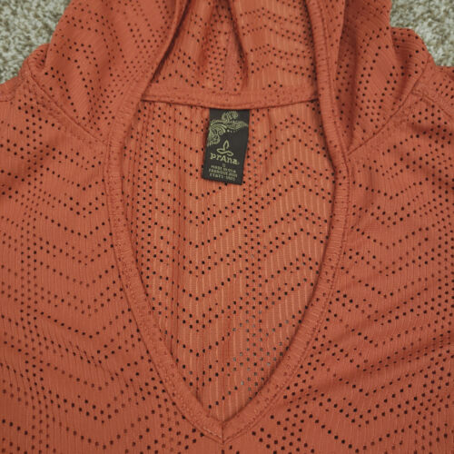 prAna Hoodie Women Small Orange ANGIE Mesh Pullover V-Neck Logo GENTLE USE - Picture 3 of 18