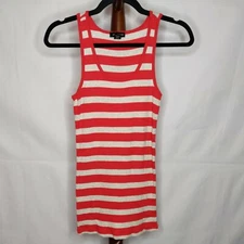 Active Basic women's size L ribbed tank top red gray striped scoop neck