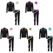 Kids Girls Jacket Long Sleeve Sweatshirt Outfit Activewear Figure Skating Set