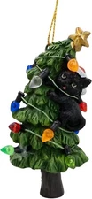 Black Cat Knocking Down Christmas Tree Funny Ornament