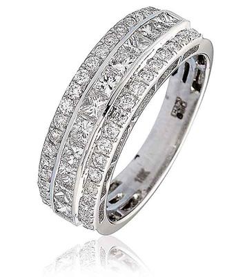 1,35ct F VS Princess Brillantschliff echter Diamant Ehering, 18kt Weißgold