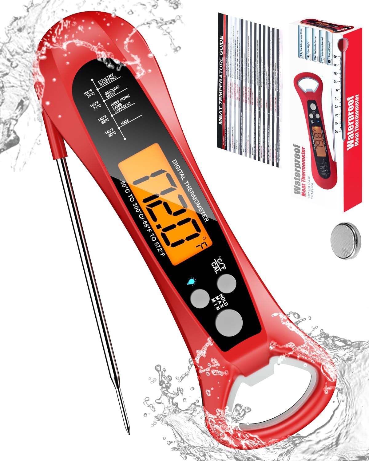 Meat Thermometer Digital, Instant Read Meat Thermometer for Grill and Cooking, W-image