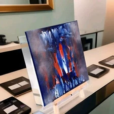 Iridescent Black Red Blu Orig Abstract See Vid Acrylic Painting Canvas 12x12