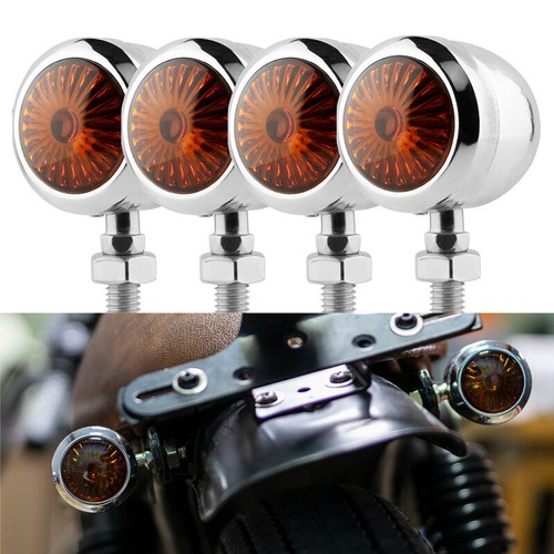 4PC Bullet Motorcycle Turn Signal Light Indicator Blinker Amber Universal Chrome - Picture 1 of 9