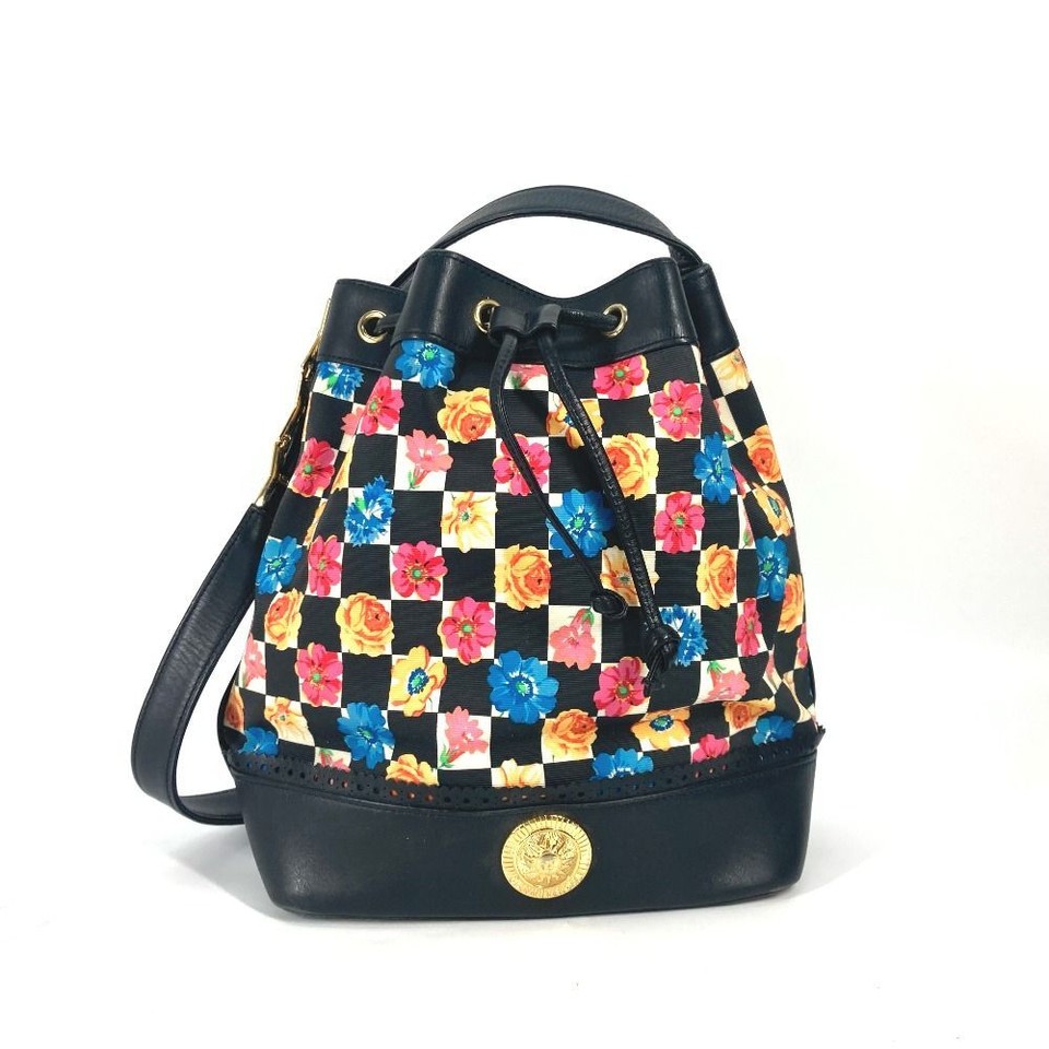 VERSACE Floral Pattern Chain Bag Drawstring Bag Sunburst Black
