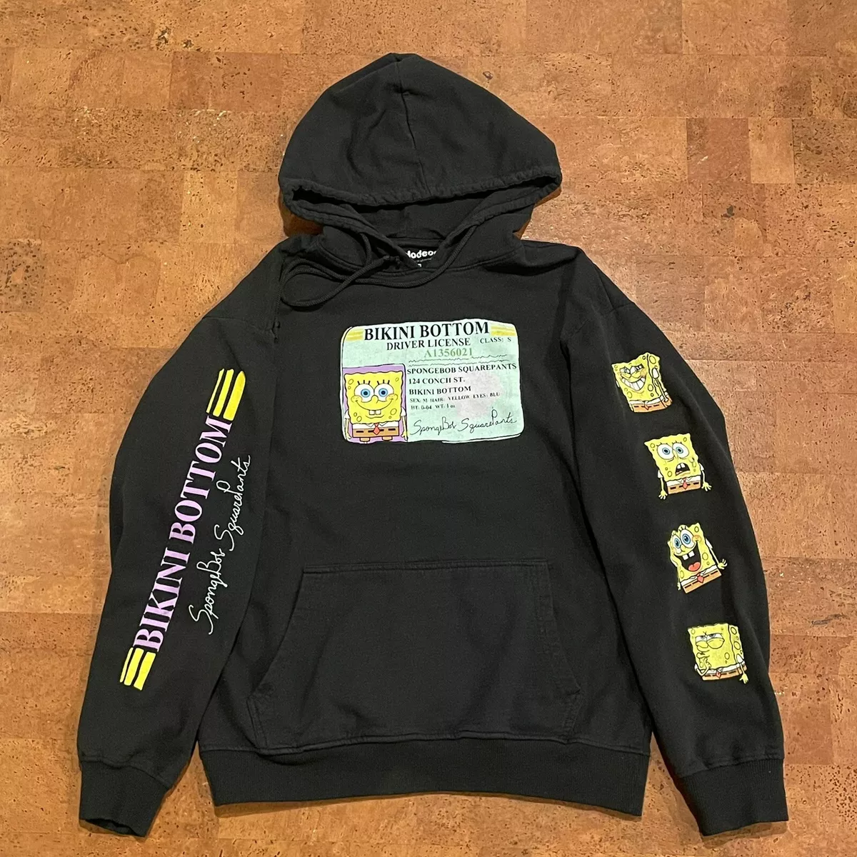 SpongeBob Drivers License Hoodie Nickelodeon Bikini Bottom Black Men s L