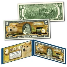 DOGECOIN Cryptocurrency Commemorative Collectors Art Genuine U.S. $2 Bill
