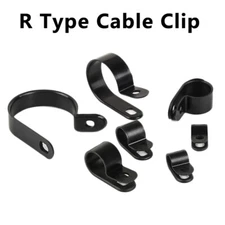 Black Nylon Cable Line Clamp Wiring Hose Fastener Pipe Mounting Fix R-Type Clip 