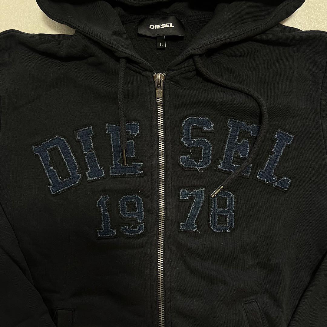 Diesel Men L Full zip Hoodie Black Autumn Winter Warm