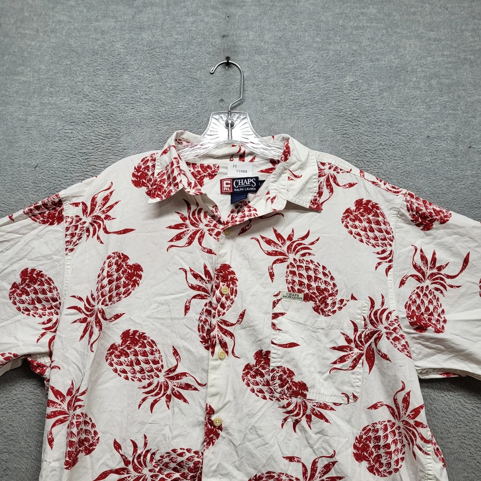 Camisa con botones Chaps Ralph Lauren para hombre L blanca roja floral piña hawaiana Foto 4 de 4